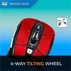 Adesso iMouse S60R Mouse - Radio Frequency - USB - Optical - 6 Button(s) - Red - Wireless - 9.14 m - 2.40 GHz - 1600 dpi -