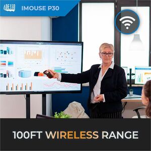 Adesso iMouse P30 Travel Mouse/Presentation Pointer - Radio Frequency - USB - 9 Button(s) - Wireless - 30.48 m - 2.40 GHz 
