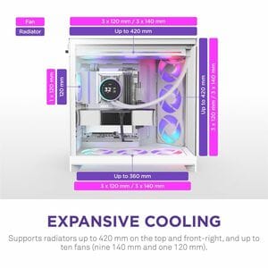 NZXT H9 Flow CM-H92FW-P1 Computer Case - ATX Motherboard Supported - Mid-tower - Glass, Tempered Glass, Steel, Galvanized 