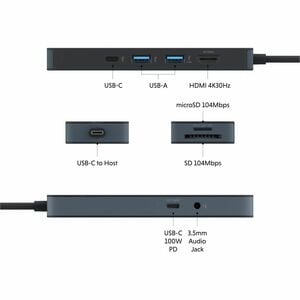 Hyper HyperDrive HD4102BKGL USB Type C Docking Station for Monitor, Notebook, Tablet PC, Hard Drive, Keyboard - Charging C