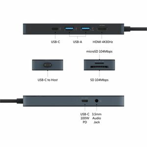Hyper HyperDrive HD4102BKGL USB Type C Docking Station for Monitor, Notebook, Tablet PC, Hard Drive, Keyboard - Charging C