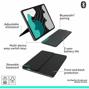Logitech Flip Folio, Keyboard Case for iPad Pro 13-inch (M4) & iPad Air 13-inch (M2 & M3) (2024, 2025) - Graphite - Bump R