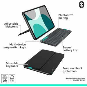 Logitech Flip Folio, Keyboard Case for iPad Pro 11-inch (M4) & iPad Air 11-inch (M2 & M3)(5th Gen - 2024) - Graphite - Bum
