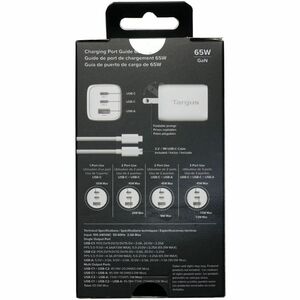 Targus® 65W Multi-Port GaN Wall Charger - 65 W - 3.28 ft Cable - 120 V AC, 230 V AC Input - 5 V DC, 9 V DC, 12 V DC, 15 V 