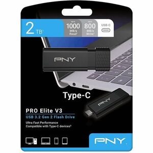Lecteur flash PNY PRO Elite V3 - 2 To - USB 3.2 (Gen 2) Type C - 1000 Mo/s Read Speed - 800 Mo/s Write Speed