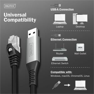 Digitus 2 m RJ-45/USB Netzwerkkabel - 1 Stück - Cable for Netzwerkgerät, Notebook, Peripheriegerät, Router, Desktop-PC, Wa