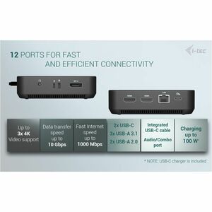 Docking station i-tec 12 Porta(e) USB Type-C per Monitor, Computer portatile, Tablet PC - Compatibilita carica - 100 W - 3
