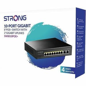 Switch Ethernet Strong SW8010POE+ 10 Porte - Gigabit Ethernet - 10/100/1000Base-T - Nero - 2 Layer supportato - Coppia inc
