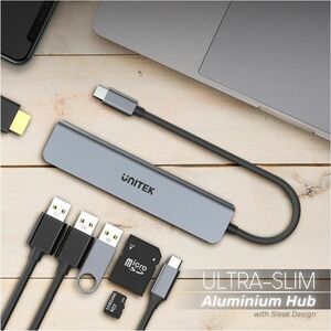 Unitek uHUB USB Type C Docking Station for Card Reader, Desktop PC, Monitor - Charging Capability - Memory Card Reader - S