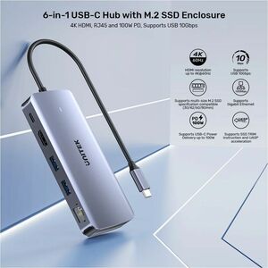 Unitek D1120A01 5 Port(s) USB Type C Docking Station for Solid State Drive, Notebook, Tablet PC, Smartphone, Display - Cha