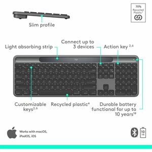 Logitech Signature Slim Solar+ keyboard for Mac, solar and artificial light powered, durable battery that lasts up to 10 y