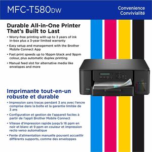 Brother MFC-T580DW Wired & Wireless INKvestment Tank Inkjet Multifunction Printer - Color - Copier/Printer/Scanner - 16 pp