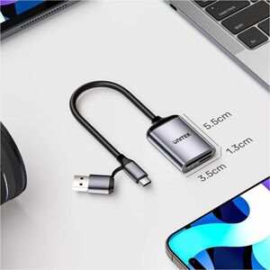 SD4.0 /Micro SD4.0 Dual-LUN Card Reader with USB-A & USB-C Plugs Space Grey UNITEK hook color box