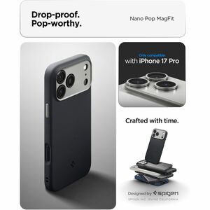 Spigen Nano Pop Case for Apple iPhone 17 Pro Smartphone - Textured Grip, Dotted Pattern - Black Sesame - Lint Resistant, D