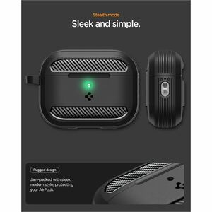 Spigen Rugged Armor Rugged Carrying Case Apple AirPods Pro 3 - Matte Black - Scratch Resistant, Fingerprint Resistant, Sho