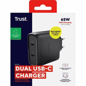 Adaptateur secteur Trust Maxo - 65 W - Adaptateur universel - 2 USB Type-C - Pour Ordinateur Portable, Tablette PC, Smartp