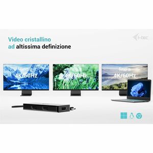 i-tec 3 Port(s) USB Type C Docking Station for Notebook, Monitor - Portable - 3 Displays Supported - 4K, 4K @ 60Hz, 2K @ 1