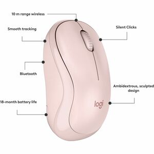 Mouse Logitech Silent M240 Travel - Bluetooth - Rosa - Inalámbrico - Simétrico