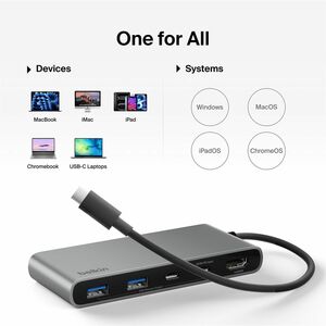 Belkin 7-Port USB-C Hub - USB-C to - 2xUSB-A, 2xUSB-C, 1x4K HDMI, 1xSD + 1xMicroSD Reader - Black - for Notebook, Workstat