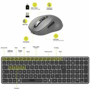 Clavier et souris Port Connect - AZERTY - Français - USB Type A, USB Type C Ciseaux Sans fil Bluetooth/RF 2,40 GHz Clavier
