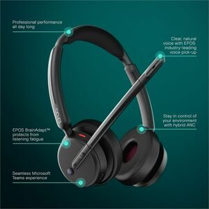 EPOS IMPACT Kabellos Kopfbügel, Auf den Ohren Stereo Headset - Schwarz - Microsoft-Teams-Zertifizierung - Binaural - Ohrau