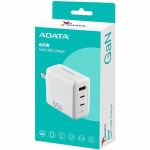 Adata 65W GaN USB Charger - 65 W - 120 V AC, 230 V AC Input - 5 V DC, 9 V DC, 12 V DC, 15 V DC, 20 V DC Output - 3.25 A - 