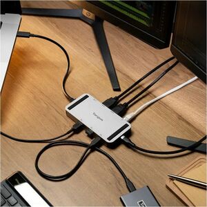 Targus 8 Port(s) USB4 Docking Station for Notebook, Monitor - Charging Capability - Silver - Portable - 2 Displays Support