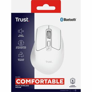 Trust Niven Mittlere Größe Maus - Bluetooth/Radio-Frequenz - USB 2.0 Typ C - Optisch - 7 Taste(n) - Weiß - Kabellos - 2,40