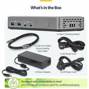 StarTech.com Station d'Accueil USB-C à Deux Écrans, DisplayPort, 4K 60Hz, Recharge de PC 100 W, 1 GbE, Sans Pilote, Dock M