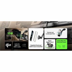 Belkin BoostCharge Smartphone, Car, iPhone SmartPhone Holder - Landscape - Aluminium Alloy - 1 - Magnetic, Wireless Chargi