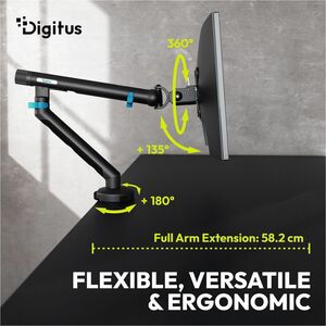 Digitus Desk Mount for Monitor, Flat Panel Display, Curved Screen Display - Black - Height Adjustable - 1 Display(s) Suppo