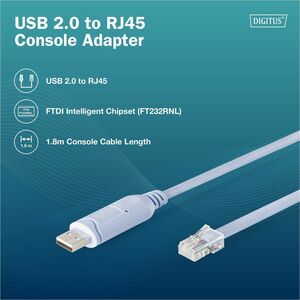 Digitus 1.80 m RJ-45/USB Network Cable - Cable for Console, Network Device, Router, Switch, Wireless LAN Controller - Firs