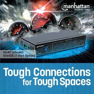 USB-A 7-Port Hub Industrial, 7x USB-A Ports, 5 Gbps (USB 3.2 Gen1 aka USB 3.0), 20 kV ESD Protection, A/C, Bus and Termina