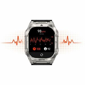 Kospet TANK M4C Smart Watch - Square Case Shape - Silver Body Color - Stainless Steel, Zinc Alloy Case Material - Silicone