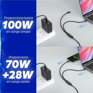Dual USB-C to USB-C Charging Cable, 100W, 2m, Male to Two Males, Smart Power Splitter Cable, Charges Two Devices from One 