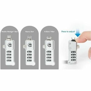 Universal Laptop Combination Lock For Noble Wedge®, Nano and K-Slot, Secure 3-in-1 Anti-theft Notebook Lock, Resettable 4-