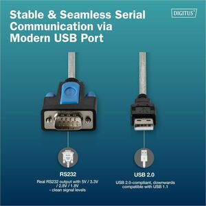Digitus 1,80 m Seriell/USB Datentransferkabel - 1 Stück - Cable for Peripheriegerät, Modem, Controller, PC, Notebook, USB 
