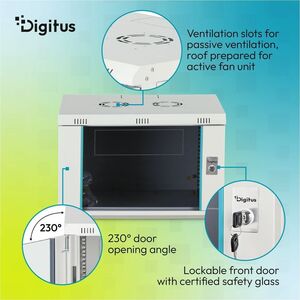 Digitus Dynamic-N 7U Wandmontierbar Geschlossener Schrank Rackschrank für Networking, Server - Hellgrau - Stahl, Glas, Ble