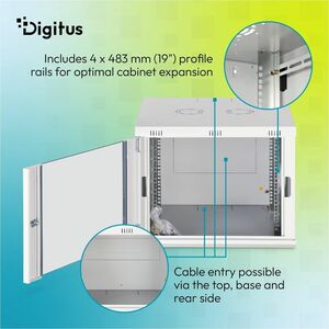 Digitus Dynamic-N 9U Wall Mountable Enclosed Cabinet Rack Cabinet for Networking, Server - Light Grey - Glass, Steel, Shee