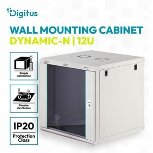 Digitus Dynamic-N 12U Wandmontierbar Geschlossener Schrank Rackschrank für Networking, Server - Hellgrau - Stahl, Glas, Bl