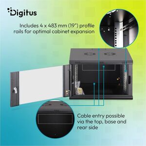 Digitus Dynamic-N 7U Wandmontierbar Geschlossener Schrank Rackschrank für Networking, Server - Schwarz - Stahl, Glas, Blec