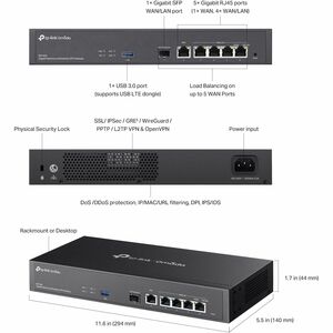 Omada ER7406 Network Security Appliance - Centralized Management - 5 Port - 1000Base-T - Gigabit Ethernet, 1000Base-X - SH