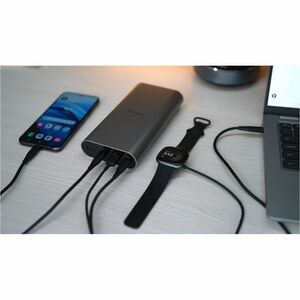 Targus Power Bank - Silver - For Notebook, Tablet, Smartphone - Lithium Ion (Li-Ion) - 24000 mAh - USB Type-C Connector - 