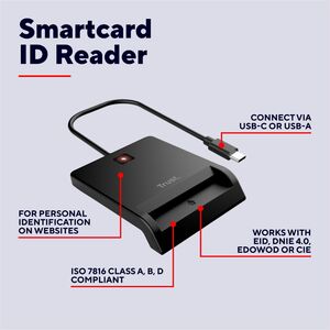 Trust Primo Contact Desktop Smart Card Reader - Black - Desktop - CableUSB 2.0 Type A