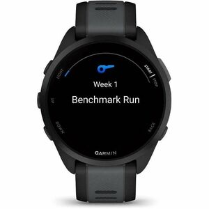 Garmin Forerunner 165 Smart Watch - Round Case Shape - Black Body Color - Slate Grey Band Color - Fiber Reinforced Polymer