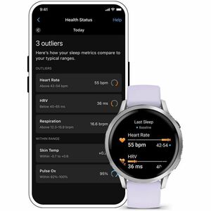 Garmin Venu 4 Smart Watch - Silver Case Color - Periwinkle Band Color - Stainless Steel, Metal Body Material - Fiber Reinf