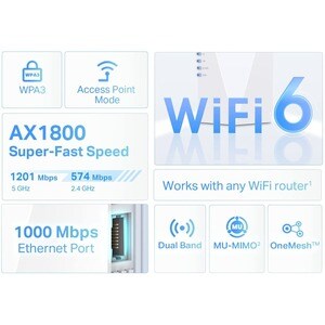 TP-Link RE600X Dual Band 802.11ax 1.80 Gbit/s Wireless Range Extender - 2.40 GHz, 5 GHz - 2 x Internal Antenna(s) - Intern