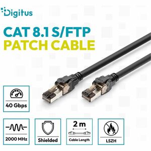 Digitus 2 m Category 8.1 Network Cable - 10 Piece - Cable for Network Device, Server, Desktop PC, Router, Switch - First E
