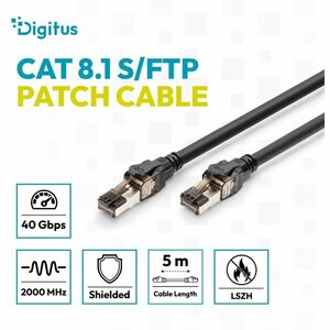 Digitus 5 m Category 8.1 Network Cable - 10 Piece - Cable for Network Device, Server, Desktop PC, Router, Switch - First E