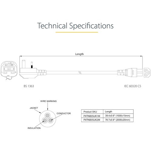 1 m GB Laptop Ladekabel, BS 1363 auf C5, 2,5A 250V, 18AWG, UK Laptop Netzteil Stromkabel, Kleeblatt/Mickey Mouse Netzkabel